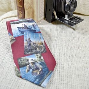 Eddie Bauer Fishing themed print tie
